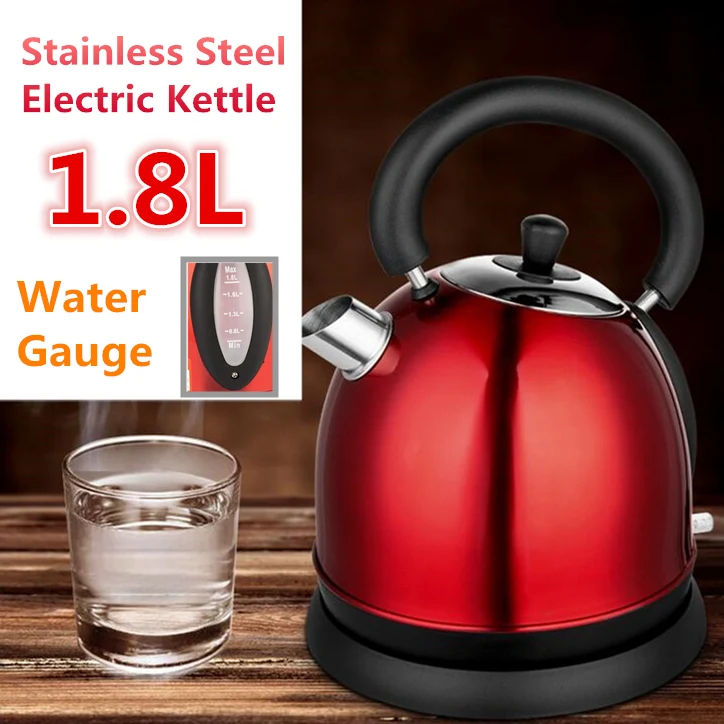 

1.8L 304 Stainless steel Electric Kettle 1500W Auto Power-off Protection Wired Handheld Instant Heating Electric Kettle Red