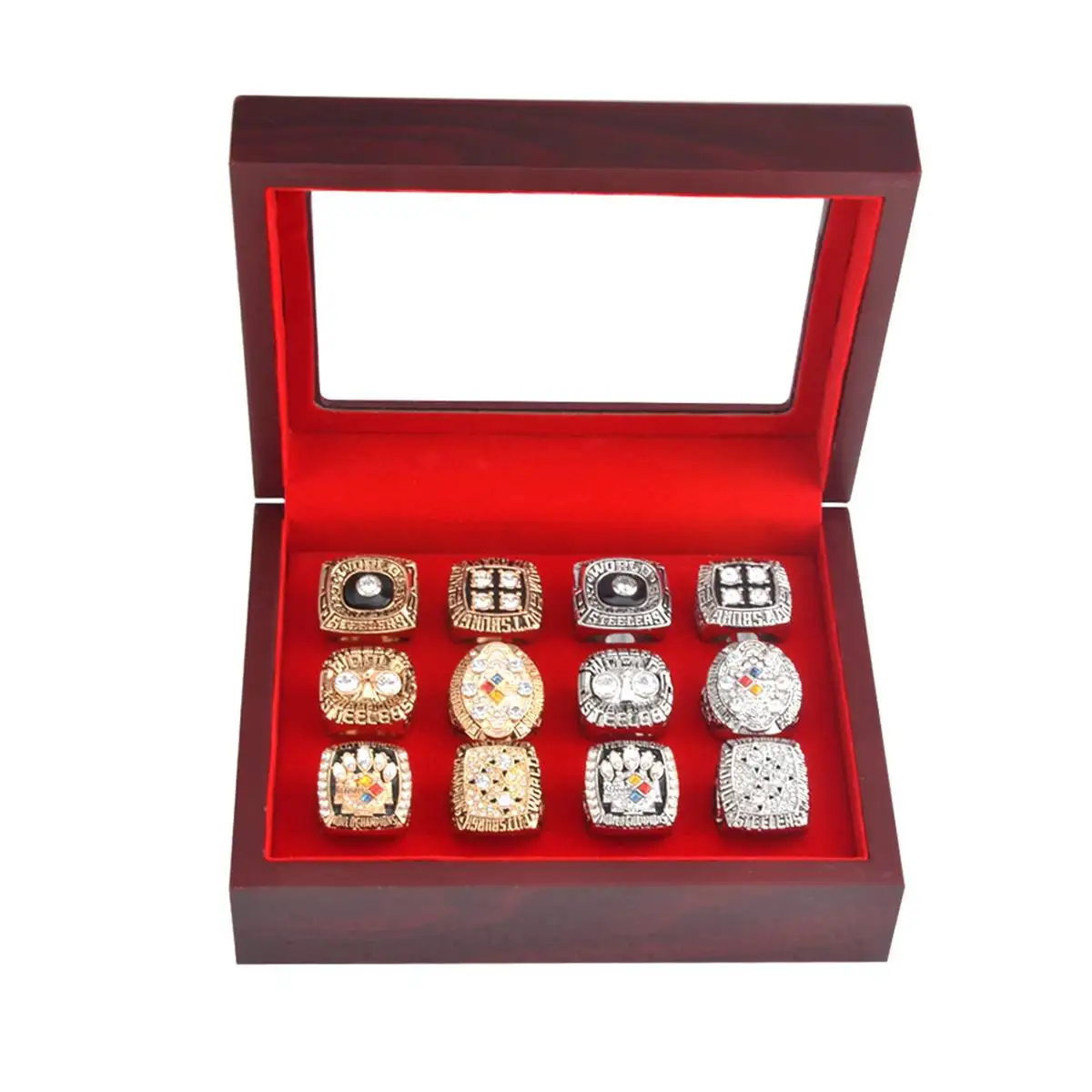 Высокое качество 12 отверстий деревянная коробка для Чемпионата Кольцо Коллекция Дисплей Стенд Ювелирная упаковка домашний декор 195*153*70 мм
