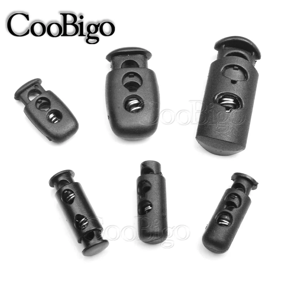 

100pcs Multi Style Plastic Black Push Cord Lock Spring Clasp Stoppers Ends Toggles Clip For Apparel Bungee Elastic Rope Parts