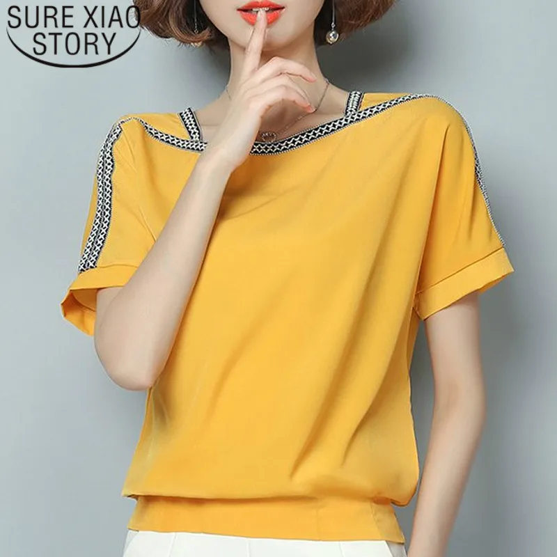 

blusas mujer de moda 2018 womens tops and blouses Short Casual Embroidery Solid O-Neck chiffon blouse shirts shirt 0370 30