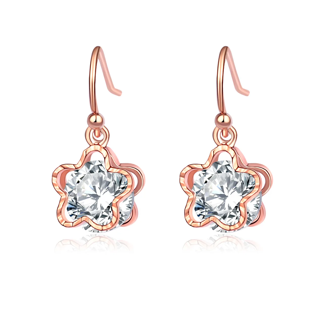 

New Crystal Zircon Earrings Women's Wild Simple Flower Earrings Vintage Rose Gold Earrings