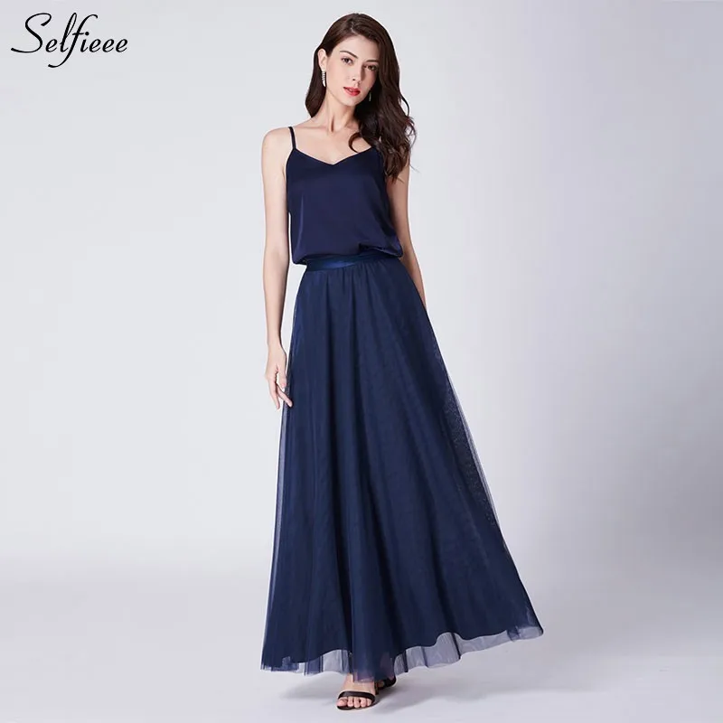

Elegant Dresses A-Line Sleeveless V-Neck Spaghetti Strap Vintage Formal Women Dresses Navy Blue Party Gowns 2019 Robe Femme