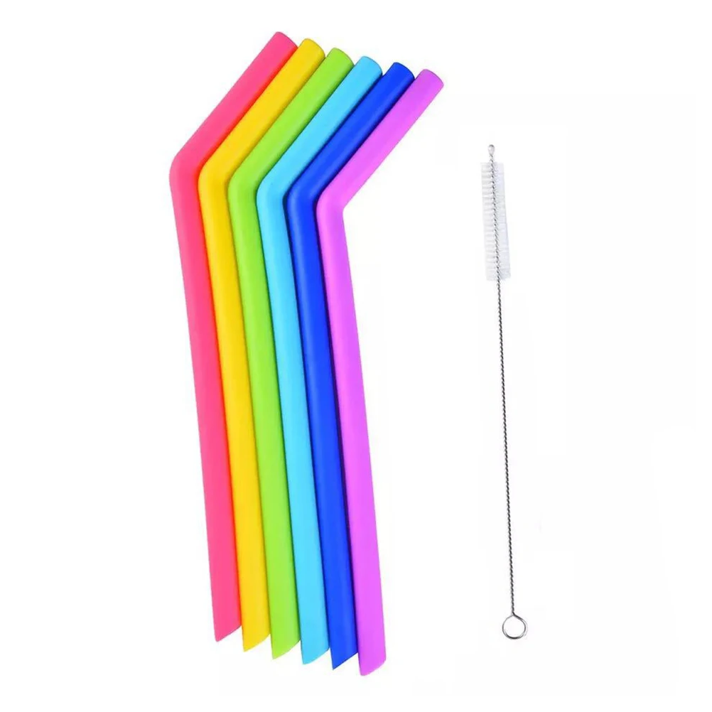 Straw 6Pcs Silicone Drinking Straws for Coffee Juice with Cleaning Brush (Bent)in Disposable