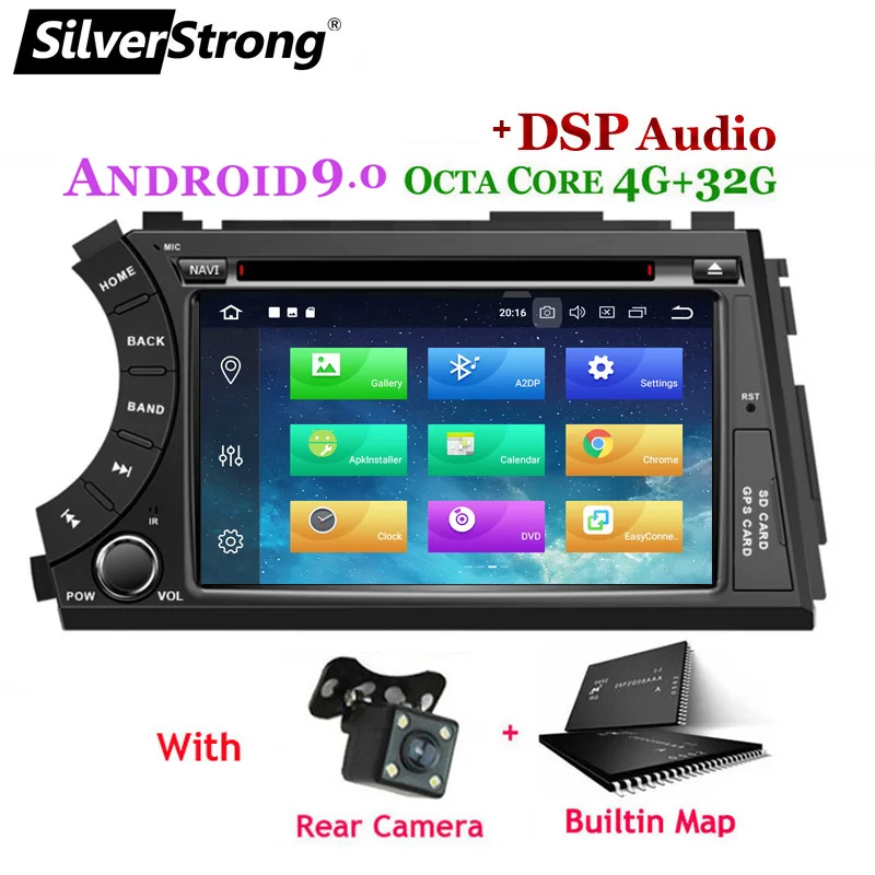 Excellent SilverStrong 2DIN Android9.0 4G 32GB OctaCore Car DVD GPS For SsangYong Actyon Kyron 2G16G DSP WiFi OBD DAB+ 5