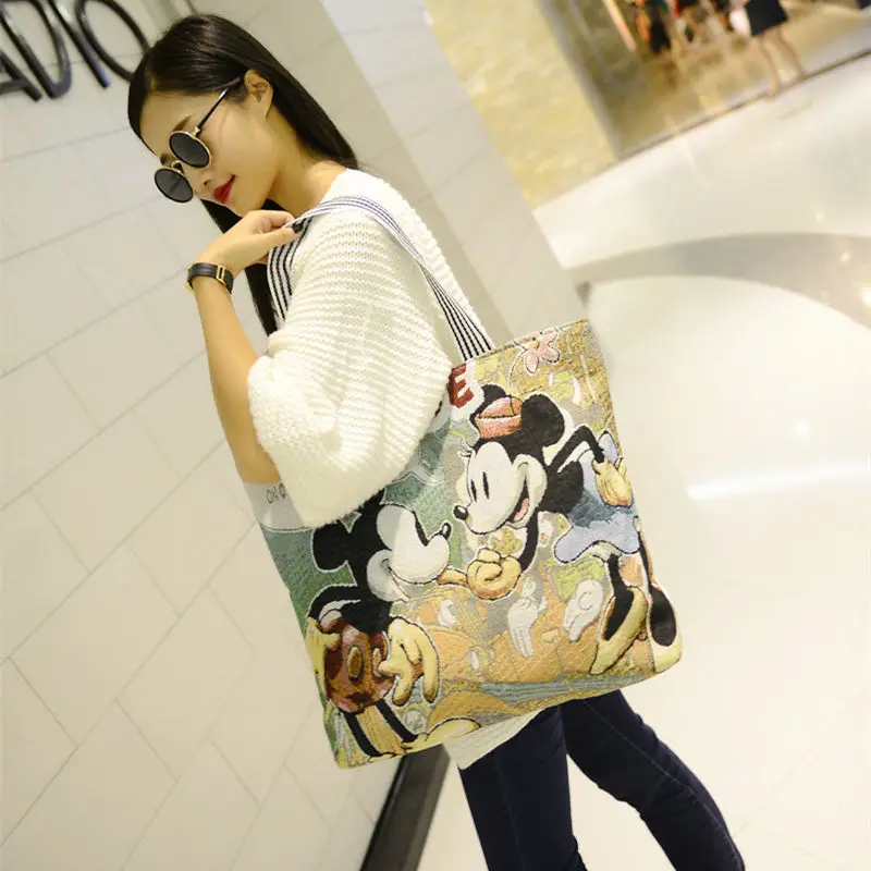 

Women Large Capacity Shopping Bag Cartoon Minnie Mouse Doraemon Bear Mummy Bag Women Handbag Birthday Gift