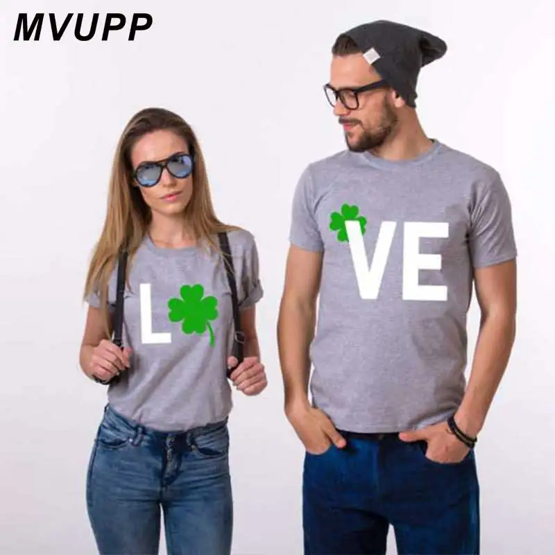 

Love print Clover Lucky t shirt couple clothes family mathcing costume husband and wife funny women men lovers costume tops tee