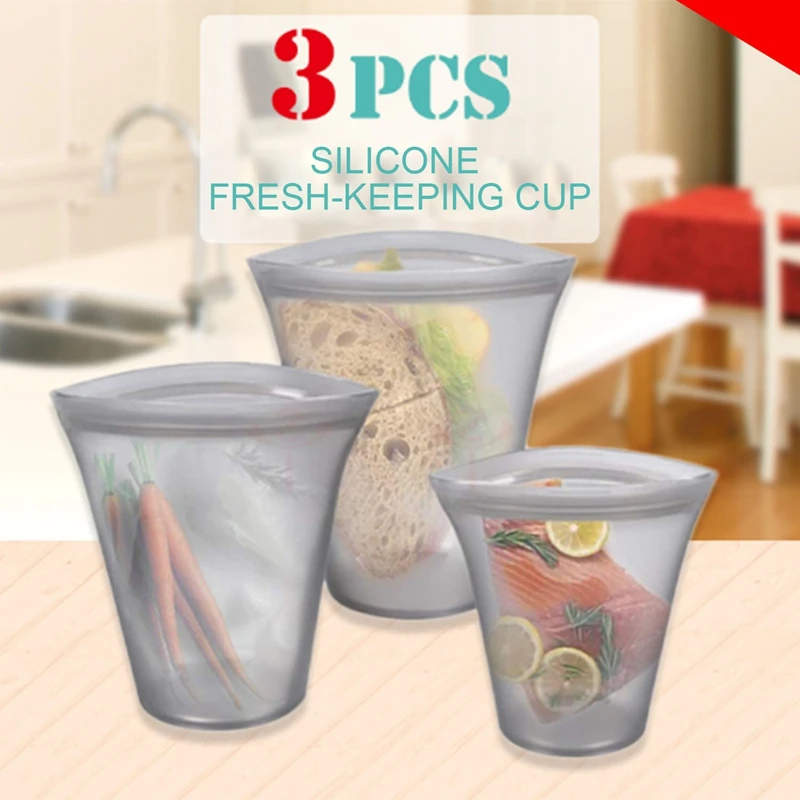 

Silicone Food Storage Containers Zip Top Leakproof Containers Reusable Stand Up Zip Shut Bag Cup Fresh Bag Food Storage Bag