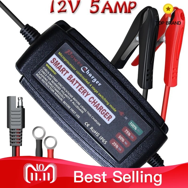 

12V5A Auto Motorcycle Battery Charger Fully automatic smart 4-segment charge indicator