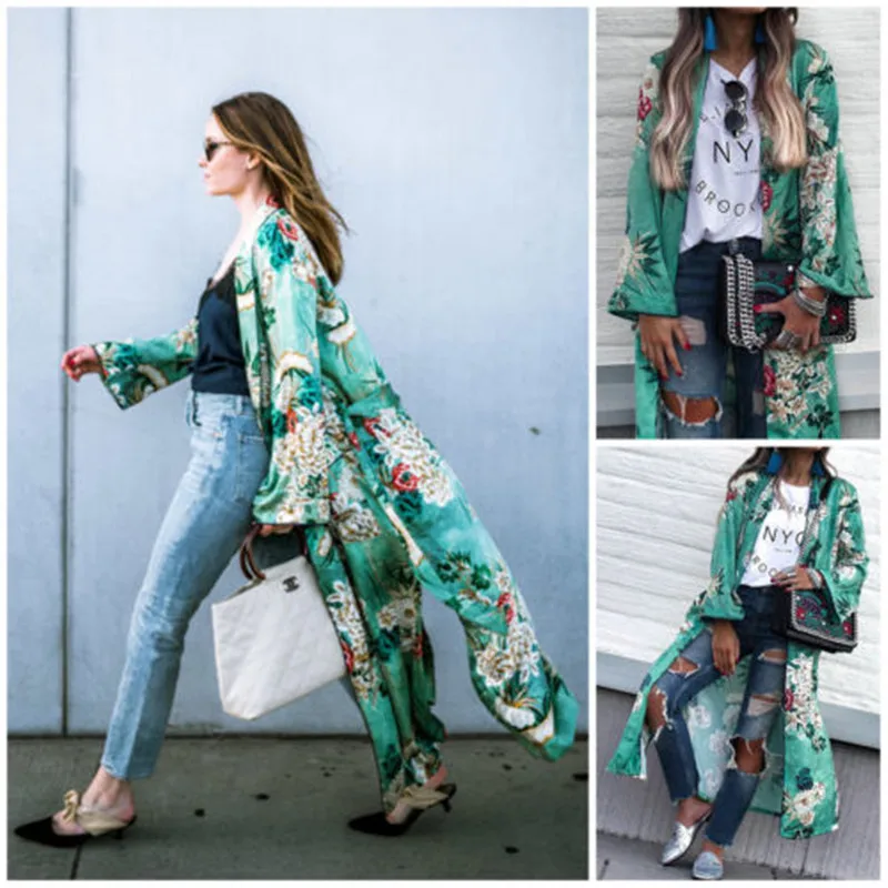 

Stylish Women's VIntage Loose Kimono Long Cardigan Tops Boho Coat Jacket