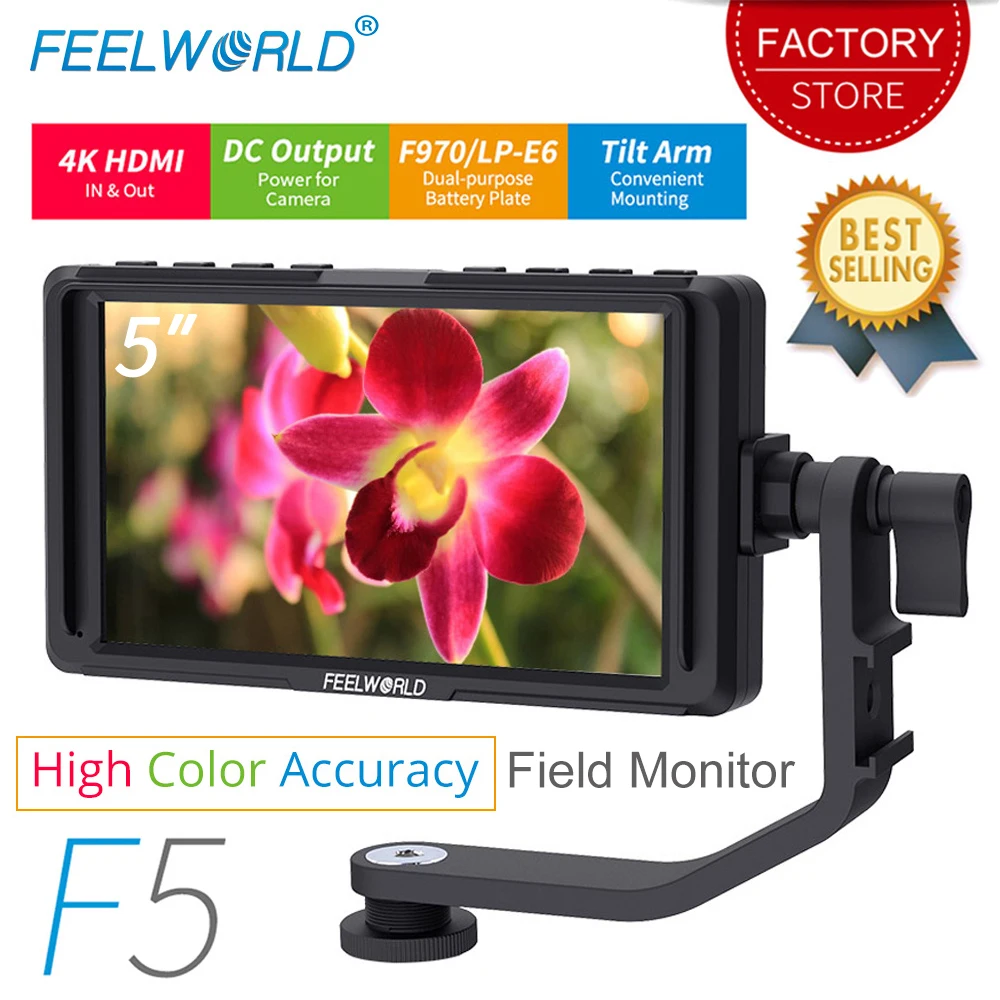 

FEELWORLD F5 5 inch DSLR Camera Monitor Small HD Focus Video Assist Field Monitor LCD IPS Full HD 1920x1080 4K HDMI Input Output