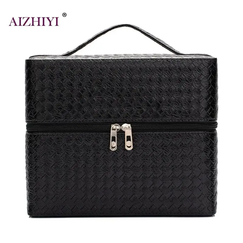 

Solid Color Large Capacity Suitcase Professional Makeup Storage Case Women Cosmetics Box Multilayer Handbags Bolsa Feminina 2019