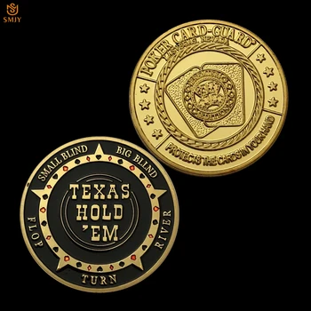 

USA Texas Hold'Em Big Small Blind Flop Turn River Gold Plated Poker Card Guard Token Metal Coin Collection