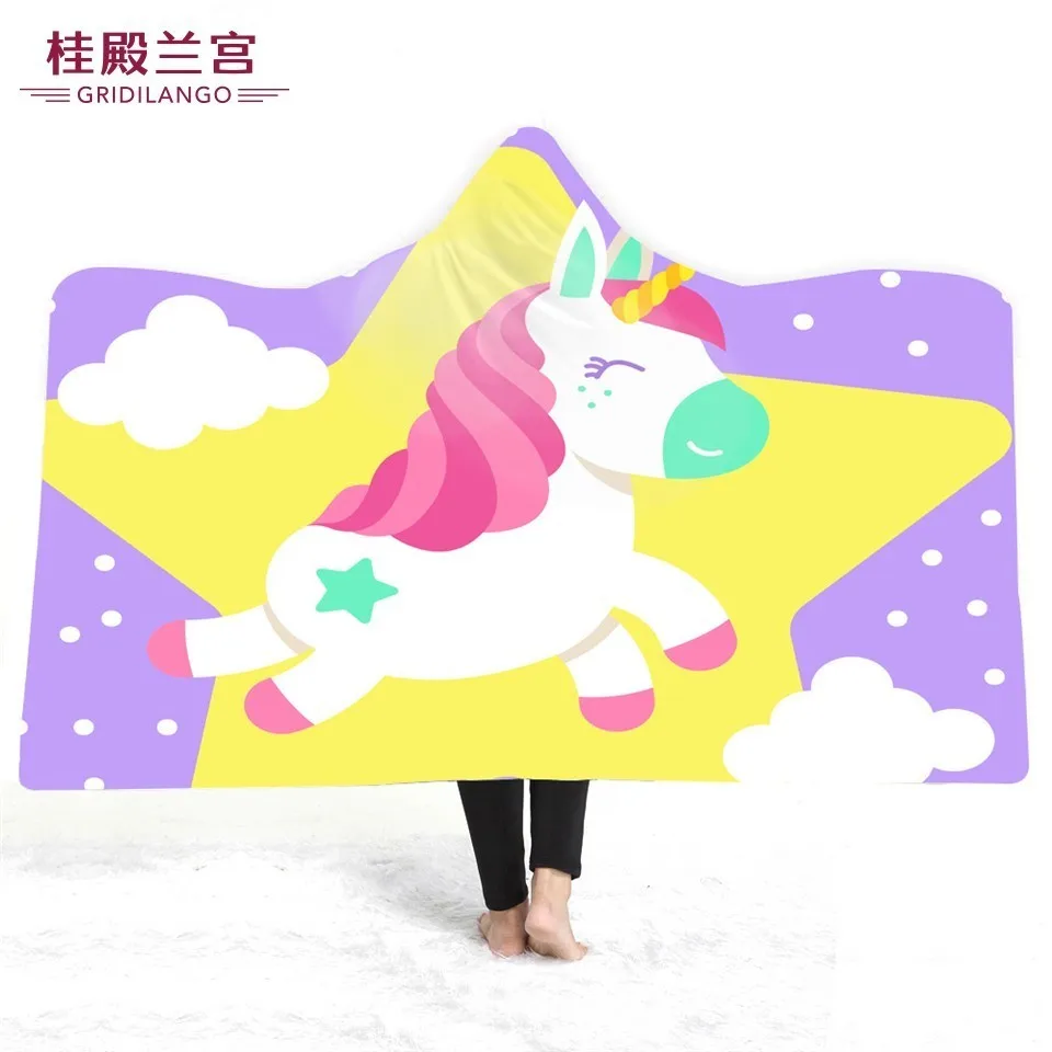 

GRIDILANGO Unicorn Pattern Hooded Blanket Printing Cartoon Animation Home For Kids Wearable Throw Blankets Birthday Gift