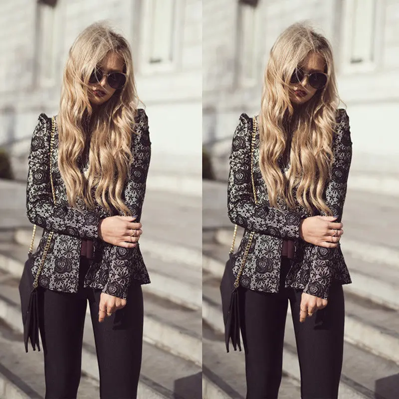 Womens Winter Autumn Floral Blazer Suit Jackets Lace