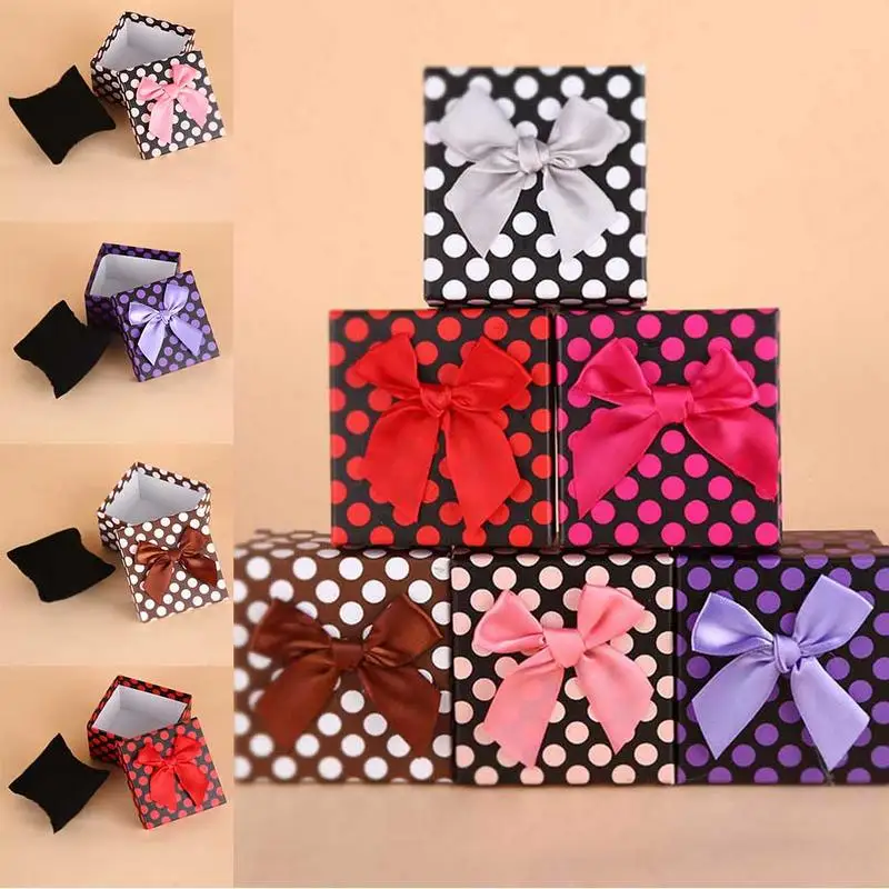 

1pc Hot Sale Innovative Gift Box Packing Speckled Bowknot Box Square Jewelry Cardboard Carton Watch Box Color random