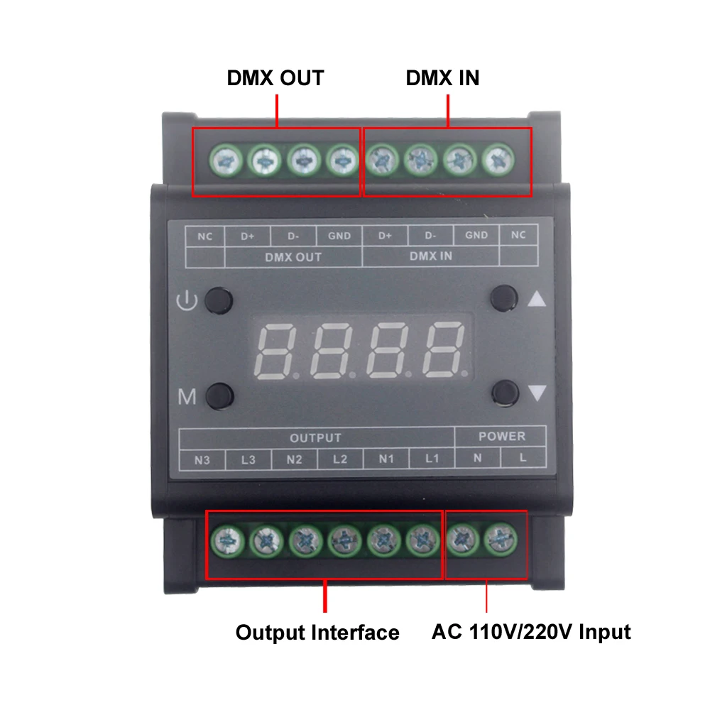 DMX302 3 канала Triac 220v Led Dmx диммер 220v выключатели со светодиодным индикатором для Светодиодная лампа 110 w/220 w задней кромки затемнения