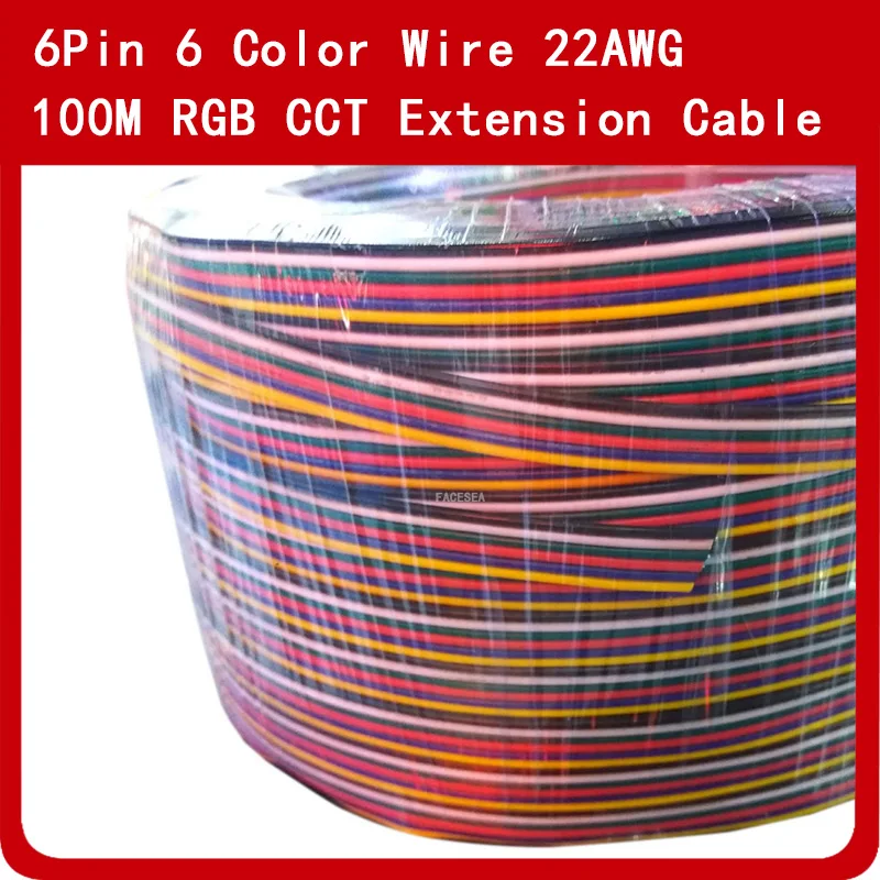 100M 6Pin Extension Cable Wire Cord Tinned Copper LED Connector 22AWG