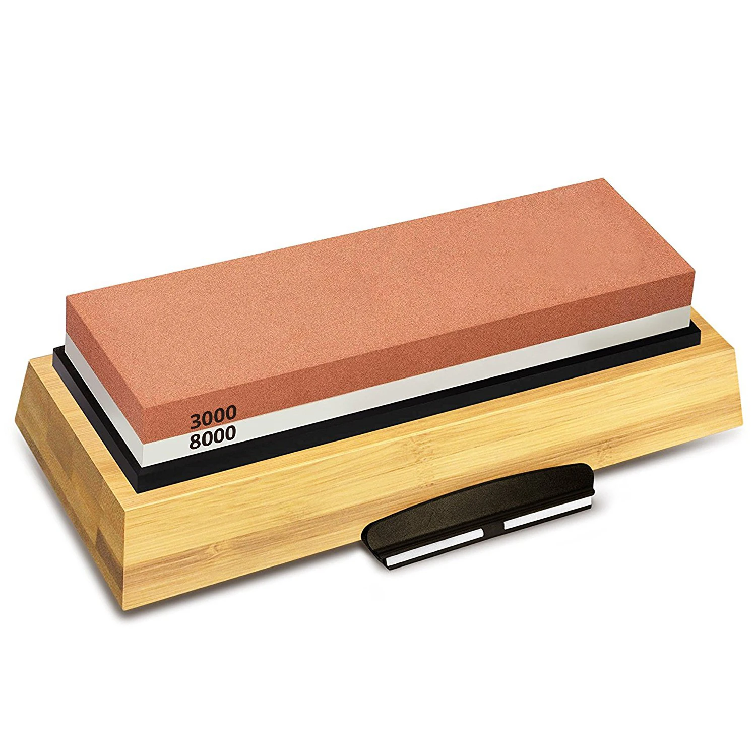 

Sharpening Stone 3000 & 8000 Grit - Double Sided Whetstone Set For Knives With Non-Slip Bamboo Base and Free Angle Guide