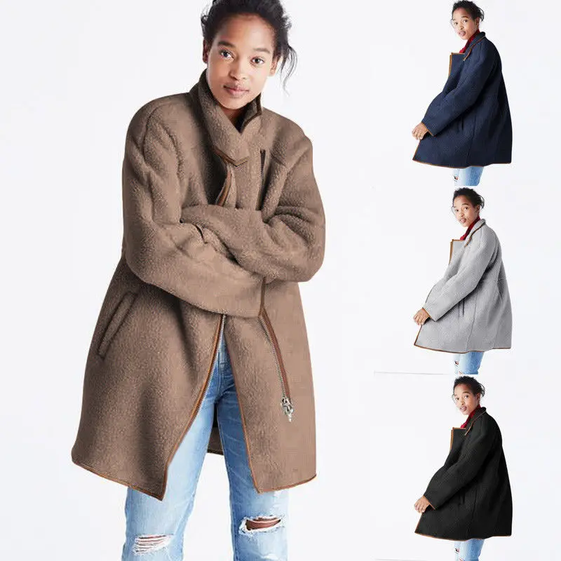 Women Fleece Warm Winter Thicken Fleece Fur Trench Long Coat Parka