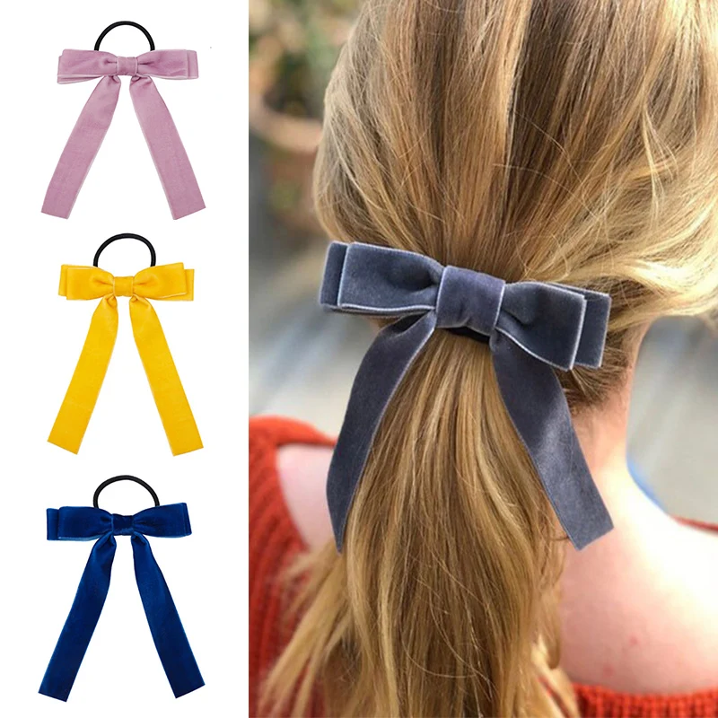 

1PC Korean Velvet Scrunchies Bowknot Elastic Hair Accessories Elegant Bow Ties Ponytail Holder Leopard Hair Rope Adjustable