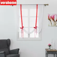 Verahome, одноцветные римские шторы, короткие, для кухни, балдахин, занавески из прозрачной ткани, современные занавески, оконные, красная лента