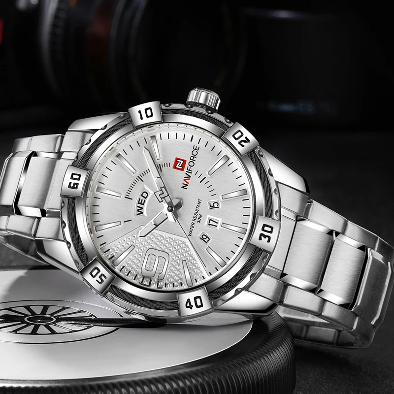  NAVIFORCE Men Sport Waterproof Watch Date Week 24Hour Display Military Quartz Watches Male Business