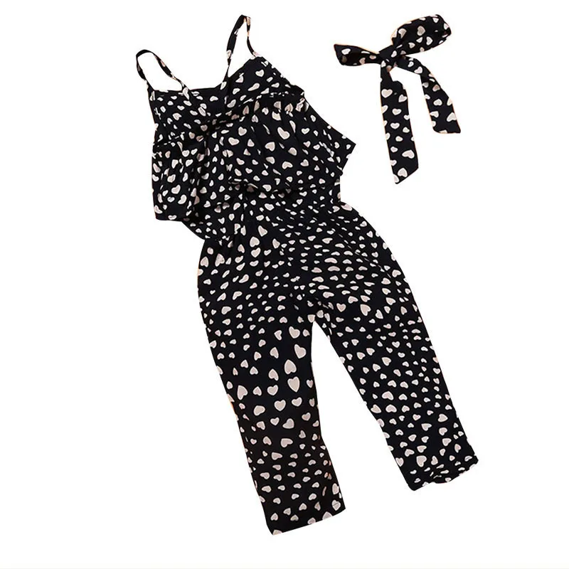 Summer Sleeveless Girls Clothes Kids Girls Harness Heart-shaped+Belt 2 Pieces Clothing Set Kids Summer Jumpsuit Clothes