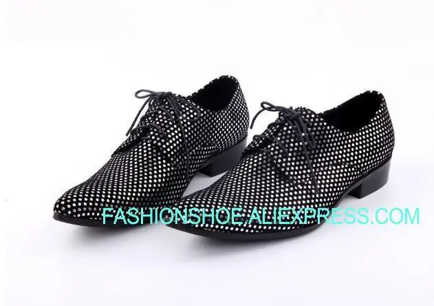 

New Genuine leather Lace Crystal Evening Party Wedding Oxfords Big Size euro 46 Male Dress Shoes