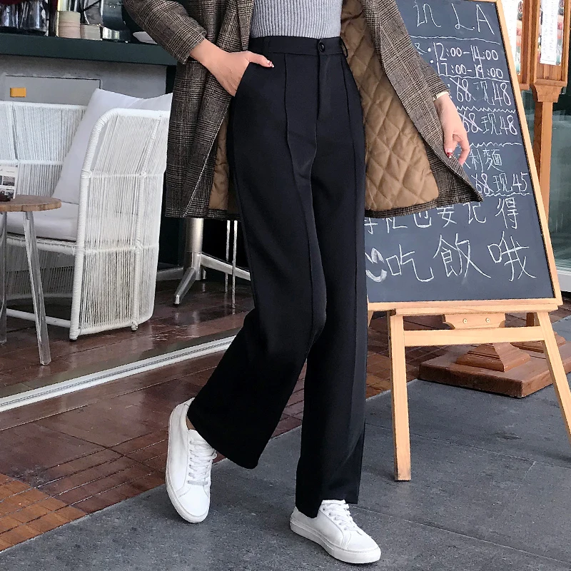 2019 Spring Wide Leg Pants Women Casual Trousers ankle length pant Ladies streetwear female pants black 2019 Spring Wide Leg Pants Women Casual Trousers ankle length pant Ladies streetwear female pants black