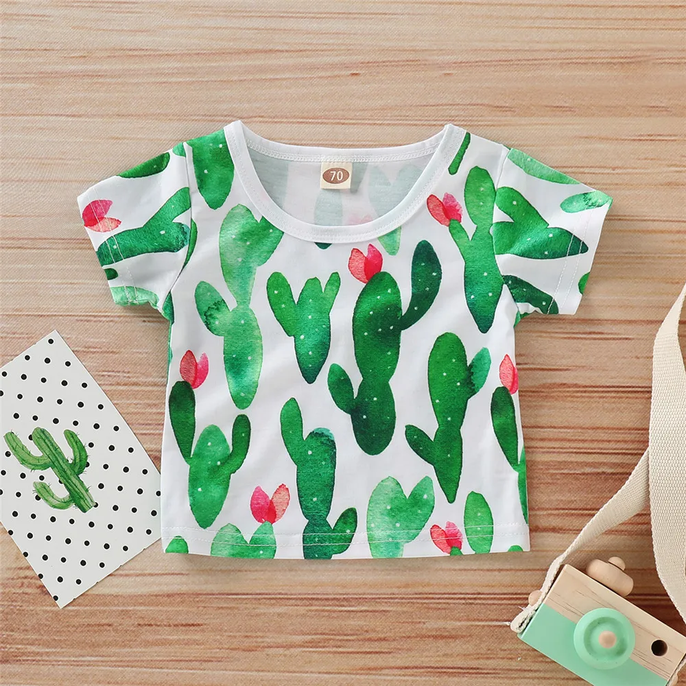 

Newborn Baby Baby Boy Girl Cotton Short Sleeve T-Shirt Cartoon Cactus Print Round Neck Baby T-Shirt Children's Top