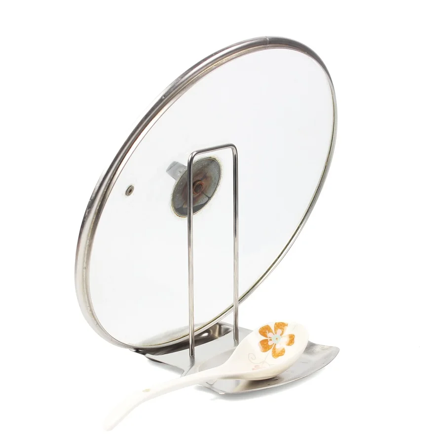 

1PC Stainless Steel Pan Pot Rack Cover Lid Stand Spoon Holder Organizer Storage Soup Spoon Rests Kitchen Accessories