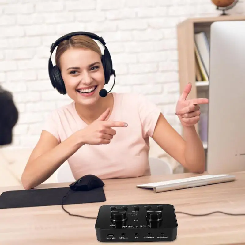 X7 PC الصوت USB سماعة كارت الصوت ميكروفون البث الشبكي الترفيه غاسل كارت الصوت ل نشل عرض حي الهاتف الكمبيوتر PC