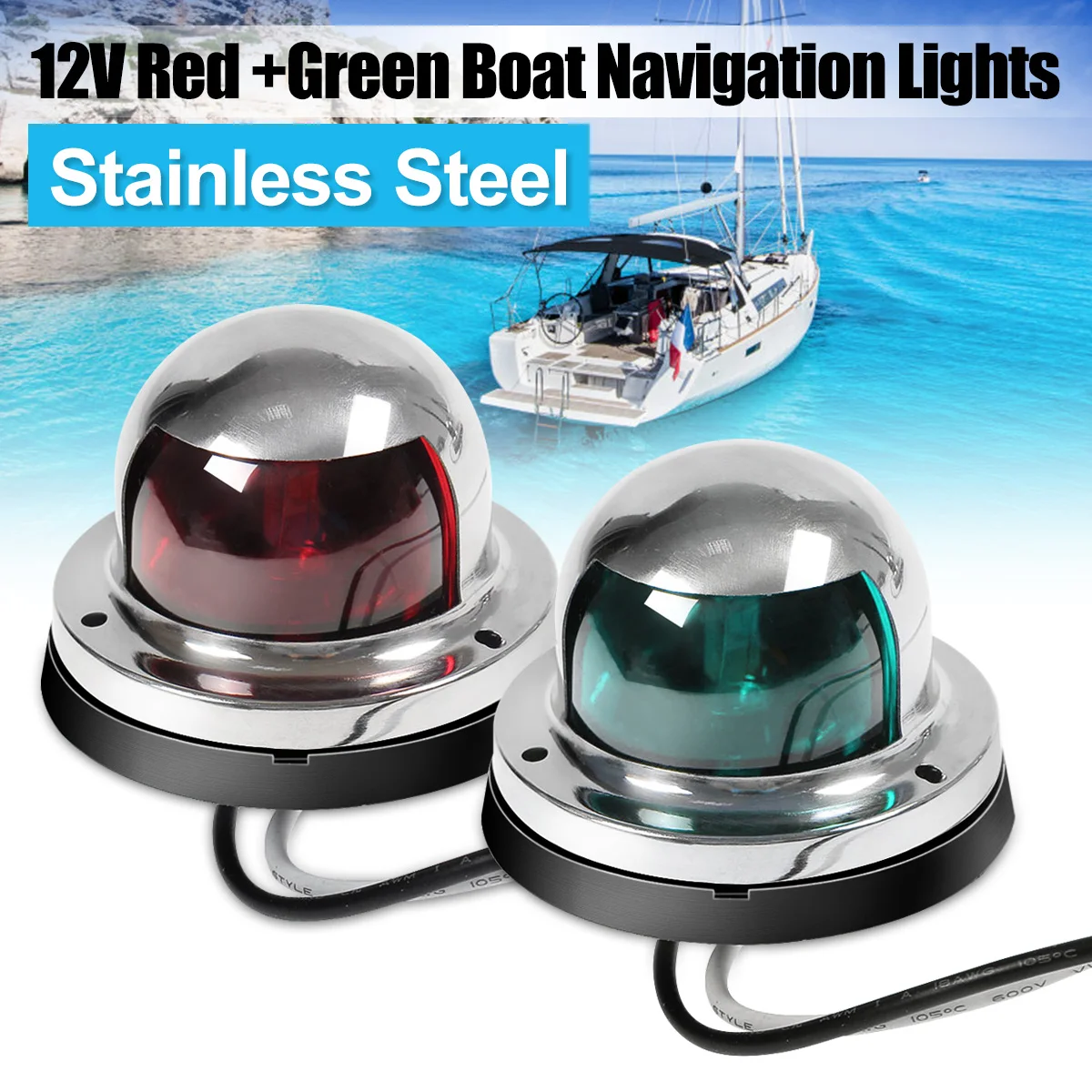 

2Pcs 12V Marine Boat Yacht Pontoon LED Red Green Bow Navigation Light Stainless Steel