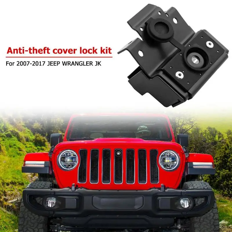 

Anti-Theft Hood Lock Kit Front Grille Lock with Keys Car Accessories Replacement for Jeep Wrangler JK 2007-2017