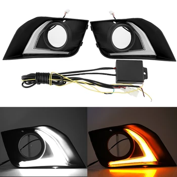 

1 Pair Car Daytime Running Light Turn Signal 2-Color LED Fog Lamp for Mitsubishi ASX 2016 2017 2018