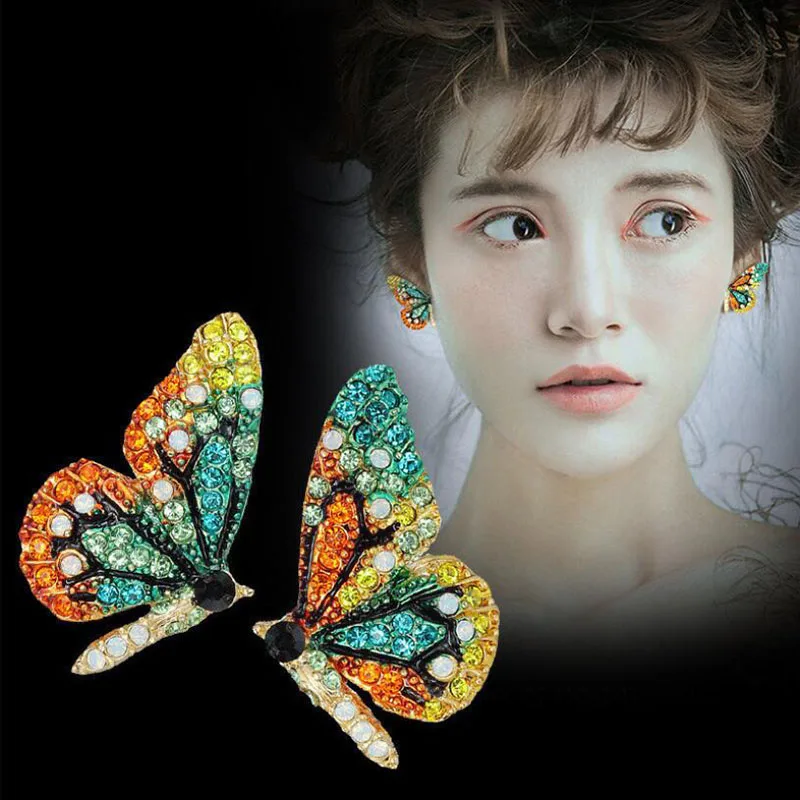 

European and American ear jewelry female personality trend sweet ear nail butterfly young girl heart exquisite earrings