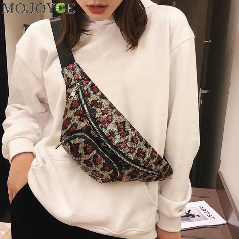 

Sequin Leopard Chest Waist Bag Women Fanny Pack Belt Bags Luxury Brand Female Chest Bag Waist Pack Fit iphone plus Hip Bag