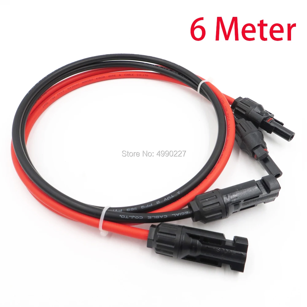 

6 Meter 1 Pair MC4 solar PV cable for solar panel connect, Male and female connectors red and black solar cable grid connected