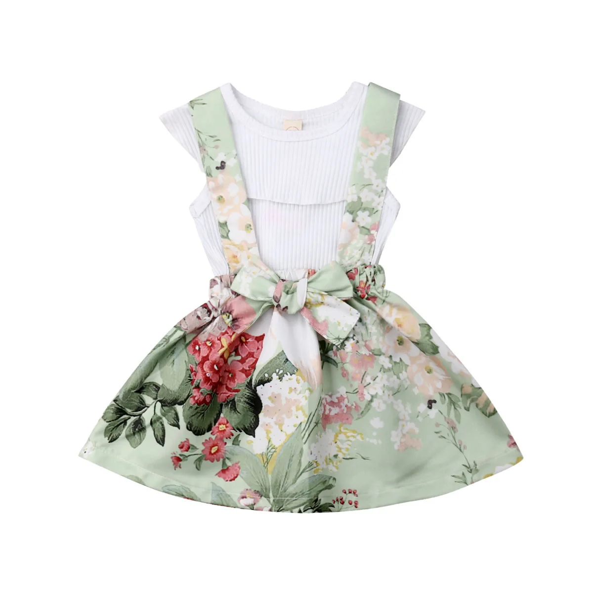 

Cute Kids Baby Girls Summer Sets Princess Ruffle Collar Sleeveless Tops Vest + Flower Bow Strap Skirt 2Pcs Outfits Girl Clothes