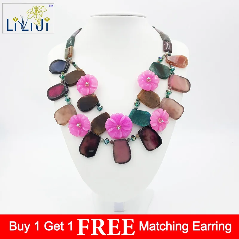 

Natural Stone Dye Color Agates,Dye Color jades Flowers Handmade Knitting Necklace Fashion Women Jewelry