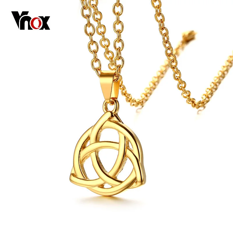 

Vnox Stylish Interlocked Knot Pendant for Women Necklace Stainless Steel Gold Color 20" Chain YHWH Theological Theory Symbol