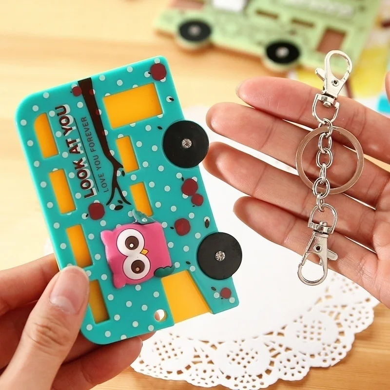 

PVC Cute Keychains Korea Card Case Holder Cartoon Metro ID Bus Identity Badge Porte Carte Vertical Credit Key Ring Holder