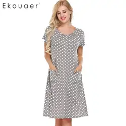 Ekouaer одежда для сна, ночная сорочка Для женщин шею короткий рукав и пуговицы спереди для кормления для беременных ночная рубашка Ночное