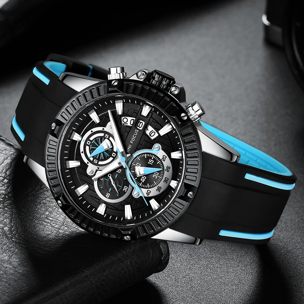 Модные спортивные часы мужские мини-фокус Синие Кварцевые водонепроницаемые часы с резиновым ремешком маленькие циферблаты с круглым циферблатом и календарем Роскошные брендовые