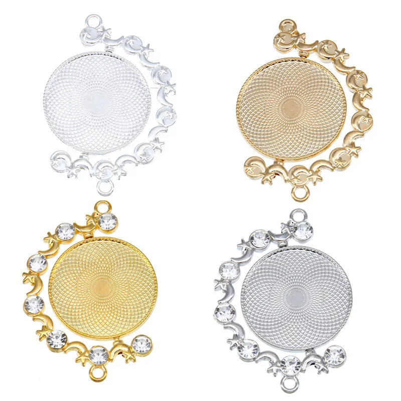

Aiovlo 2pcs/lot Fit 30mm One Sided Double Hanging Rotation Cameo Cabochon Base Setting for DIY Zircon Pendant Necklace Making