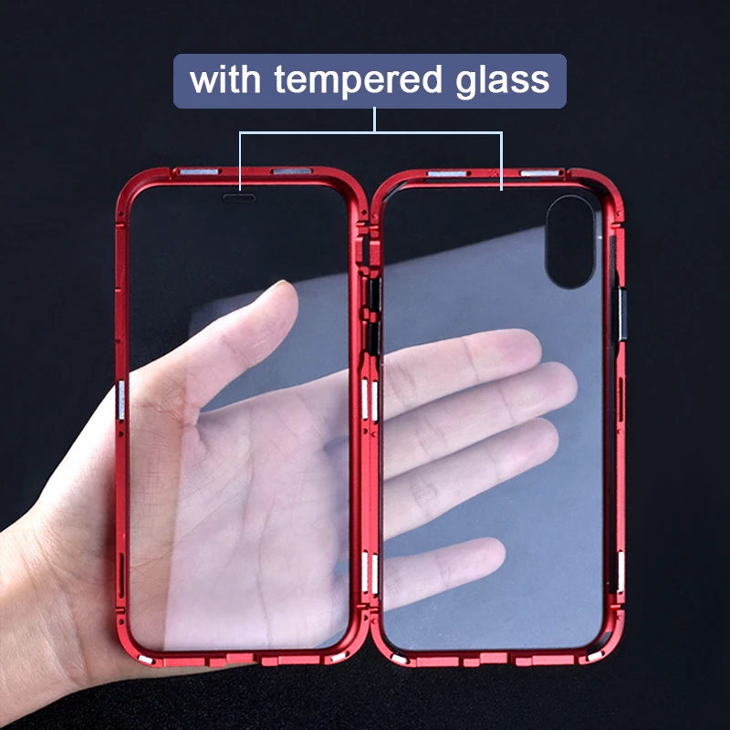 

ProElite 360 Magnetic Adsorption Metal Hard Case for iPhone XS Max XR X 8 7 Plus Clear Tempered Glass Bumper+ 2pcs Full Cover