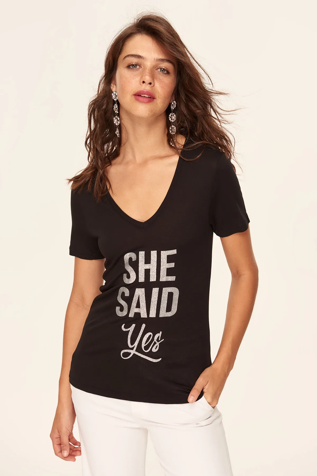 Черные футболки Trendyol «SHE SAID YES» TPRSS18HH0047