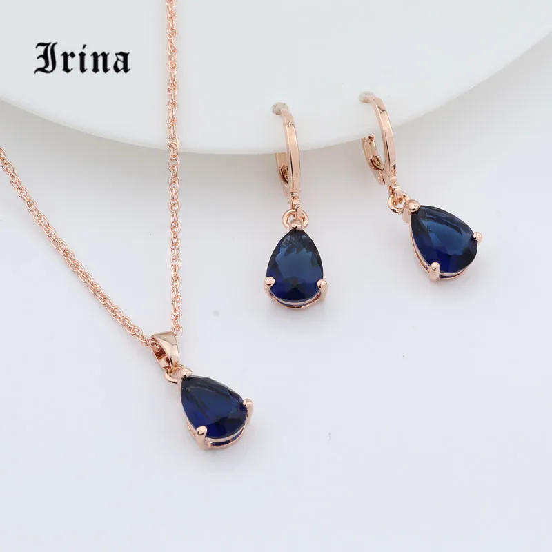 Irina 1Set Rose Gold Color AAA Oval Cut cubic zirconia Charming necklace Cute pendant drop earrings jewelry set