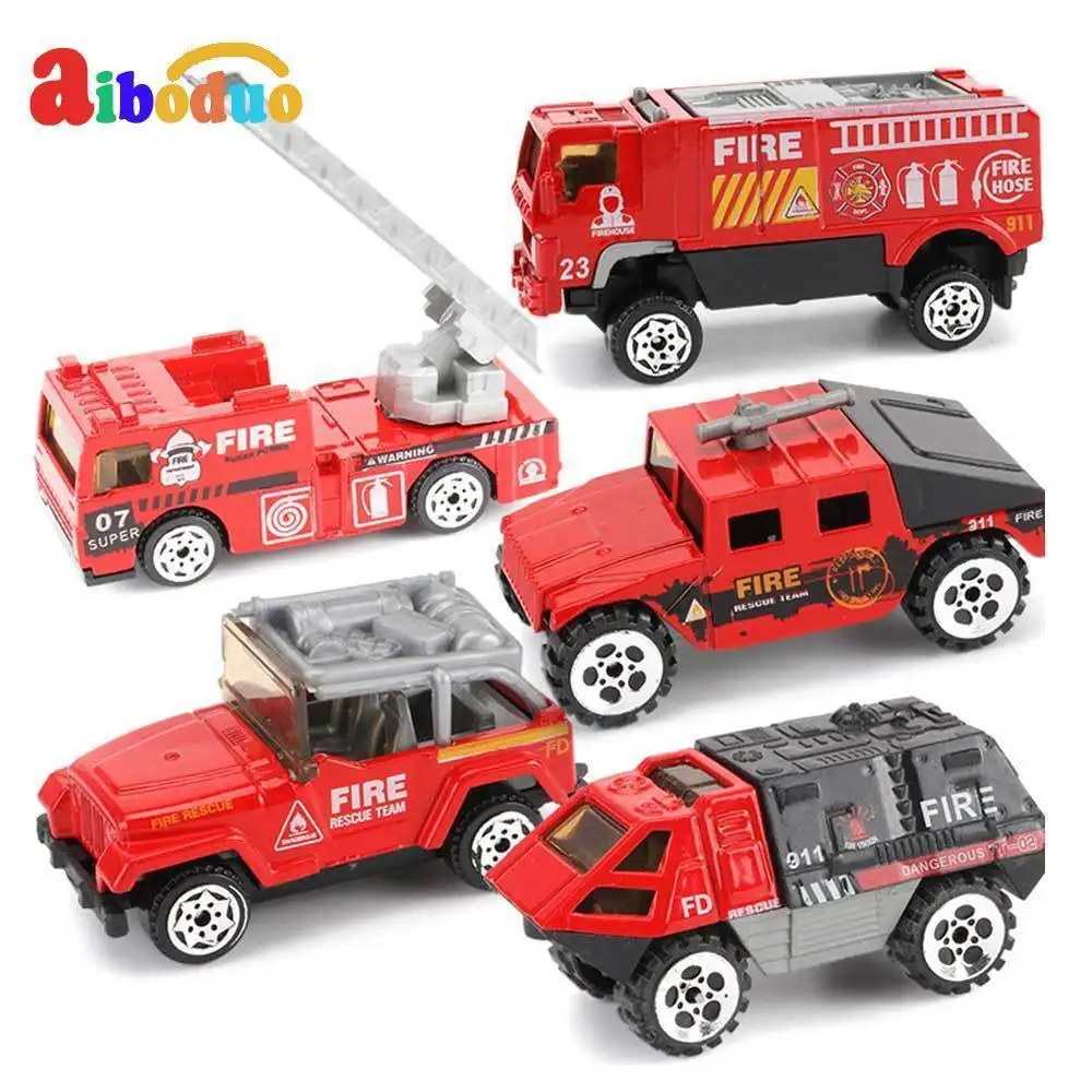 

5pcs Mini Car Toys Mini Engineering Car Alloy Engineering Vehicle Sets Military Fire Excavator Scooter Kit Kids