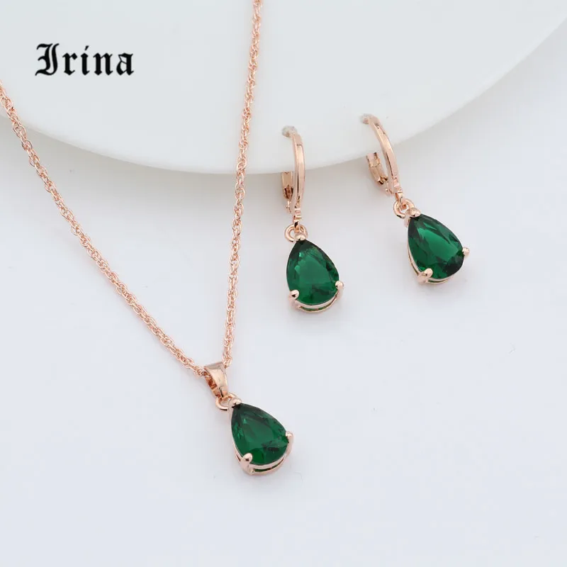 Irina 1Set Rose Gold Color AAA Oval Cut cubic zirconia Charming necklace Cute pendant drop earrings jewelry set